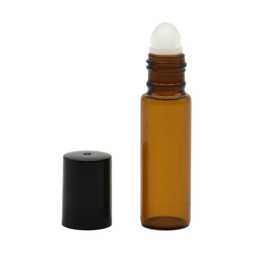 Brown glass roll-on with black cap, 5 ml