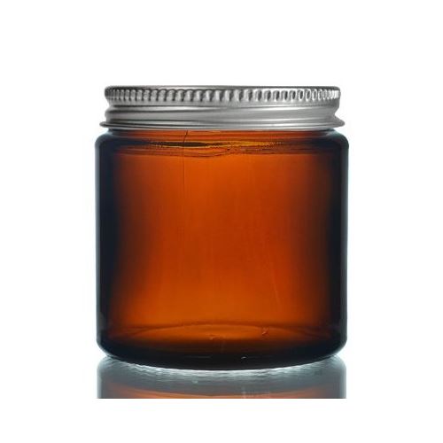 Brown glass container for cream with an aluminum lid, 120 ml