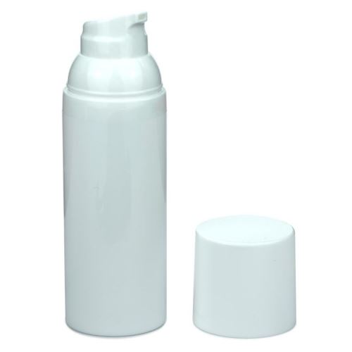 Tall white airless plastic bottle, 50 ml