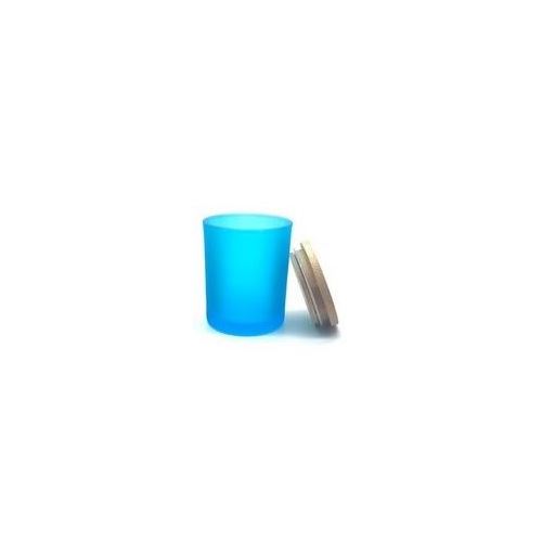 Blue glass candle holder with wooden lid, 200 ml