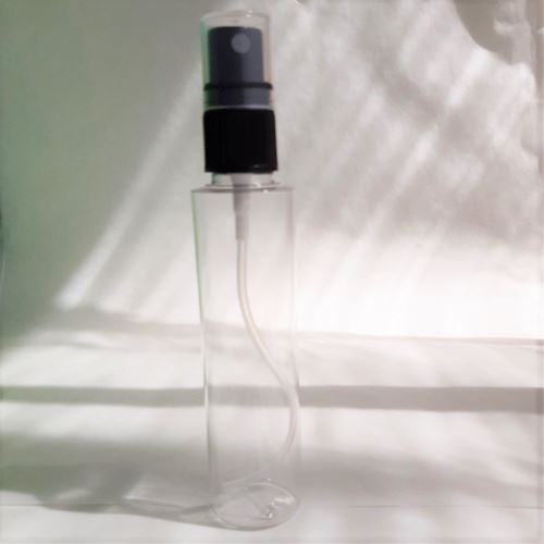 Clear plastic bottle with black atomizer, 60 ml