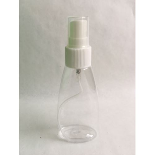 Clear pyramid-shaped plastic bottle with a white sprayer, 50 ml