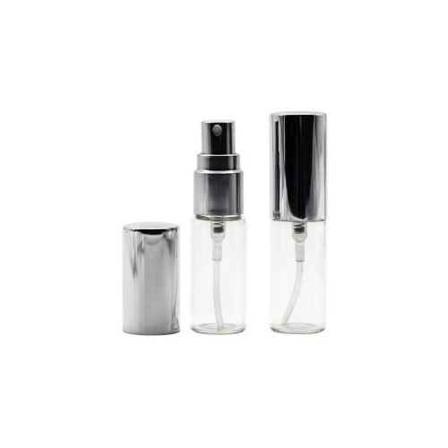 Clear glass perfume bottle with atomizer with silver cap, 5 ml