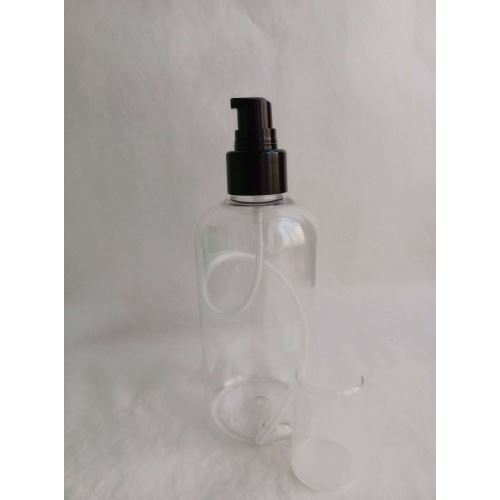 Clear plastic bottle with black pump, 250 ml