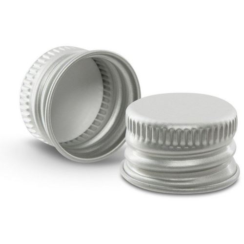 Silver aluminum cap for bottles with a GL18 neck