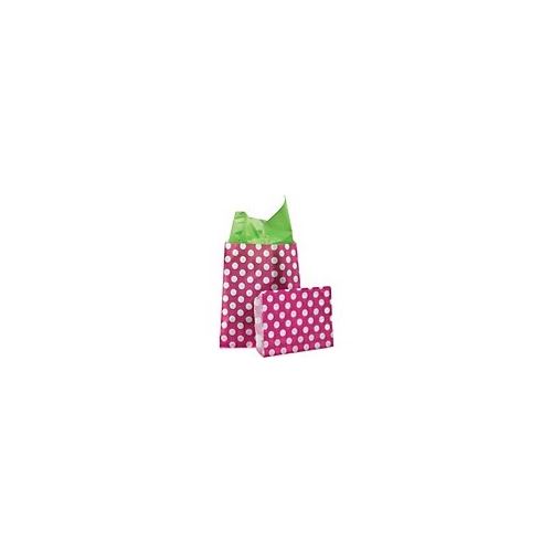 Paper bag 13 x 18 cm, pink with dots, pack of 50