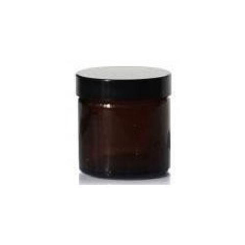 Glass container for brown cream with a black lid, 60 ml