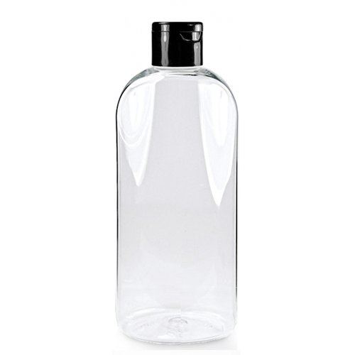 Clear plastic bottle with black flip top cap 24/415, 250 ml