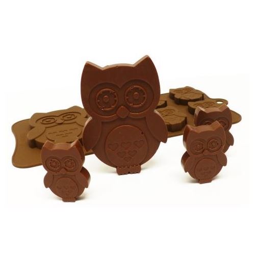 Silicone mold for chocolates or soaps - owl 1x large, 6x small