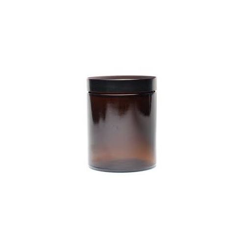 Glass container for brown cream with a black lid, 180 ml